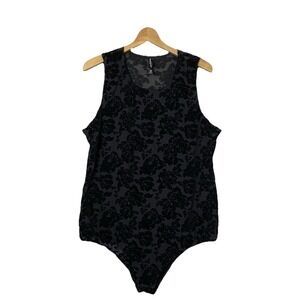 Women's 4x Bodysuit Black Burnout Velvet Floral Whimsigoth Grunge Holidays Torid